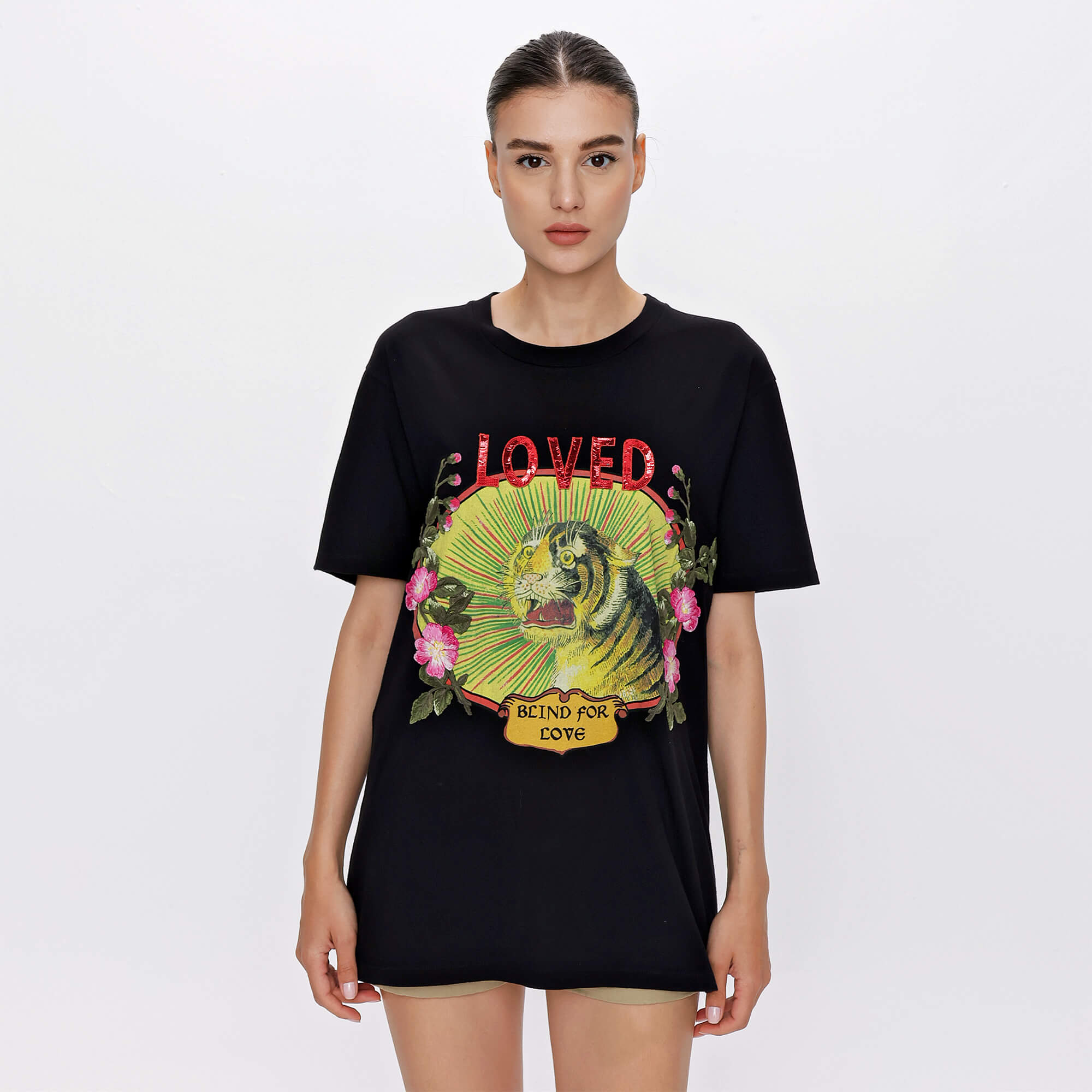 Gucci - Black Tiger Sequin Cotton Tshirt